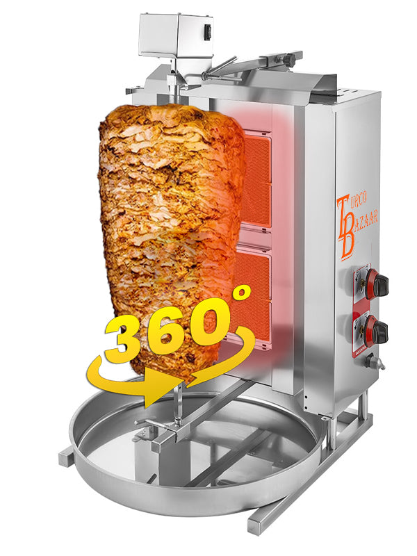 2-Burner Automatic Spinning Shawarma Machine - 24,000 BTU Tacos Al Pastor Spinning Griller for Doner Kebab, Gyros & Rotisserie Cooking