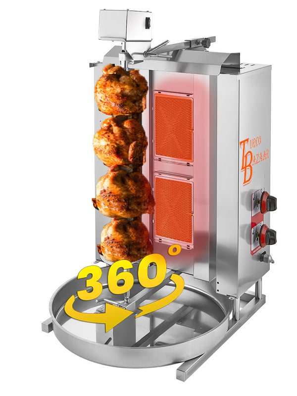 2-Burner Automatic Spinning Shawarma Machine - 24,000 BTU Tacos Al Pastor Spinning Griller for Doner Kebab, Gyros & Rotisserie Cooking