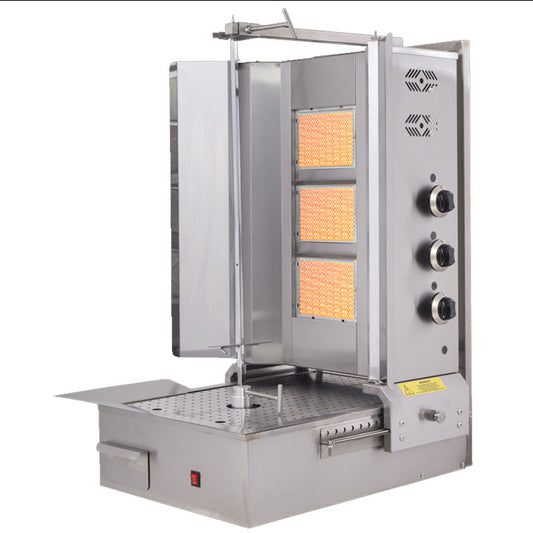 3-Burner Automatic Spinning Shawarma Machine with Bottom Motor - 33,000 BTU Spinning Griller for Doner Kebab, Gyros, Tacos Al Pastor & Rotisserie Cooking