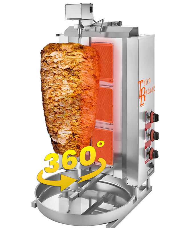 3-Burner Automatic Spinning Shawarma Machine - 35,000 BTU Spinning Griller for Doner Kebab, Gyros, Tacos Al Pastor & Rotisserie Cooking