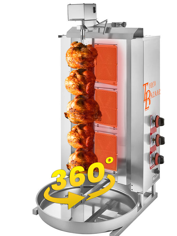 3-Burner Automatic Spinning Shawarma Machine - 35,000 BTU Spinning Griller for Doner Kebab, Gyros, Tacos Al Pastor & Rotisserie Cooking