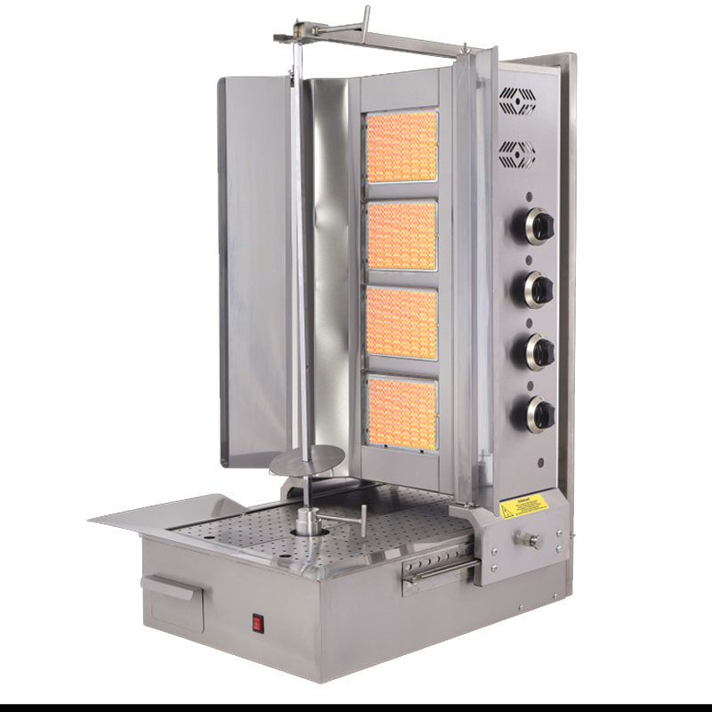 4-Burner Automatic Spinning Shawarma Machine - 45,000 BTU Spinning Griller for Doner Kebab, Gyros, Tacos Al Pastor & Rotisserie Cooking