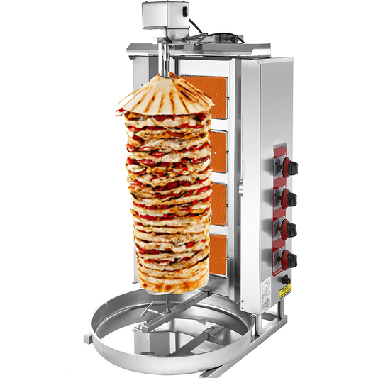 4-Burner Automatic Spinning Shawarma Machine - 36,000 BTU Spinning Griller for Doner Kebab, Gyros, Tacos Al Pastor & Rotisserie Cooking