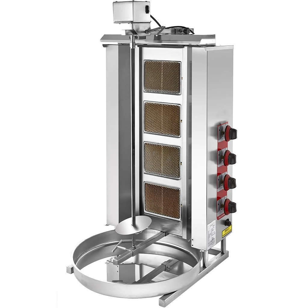 4-Burner Automatic Spinning Shawarma Machine - 36,000 BTU Spinning Griller for Doner Kebab, Gyros, Tacos Al Pastor & Rotisserie Cooking