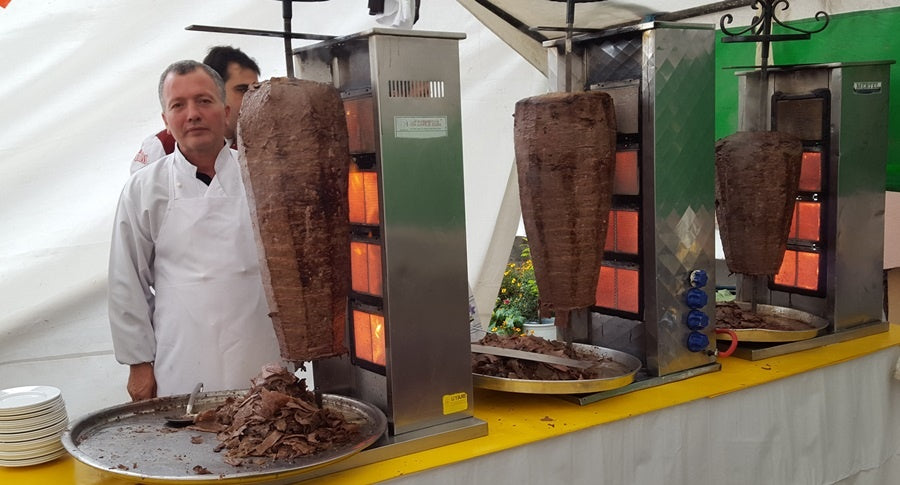 2-Burner Automatic Spinning Shawarma Machine - 24,000 BTU Tacos Al Pastor Spinning Griller for Doner Kebab, Gyros & Rotisserie Cooking